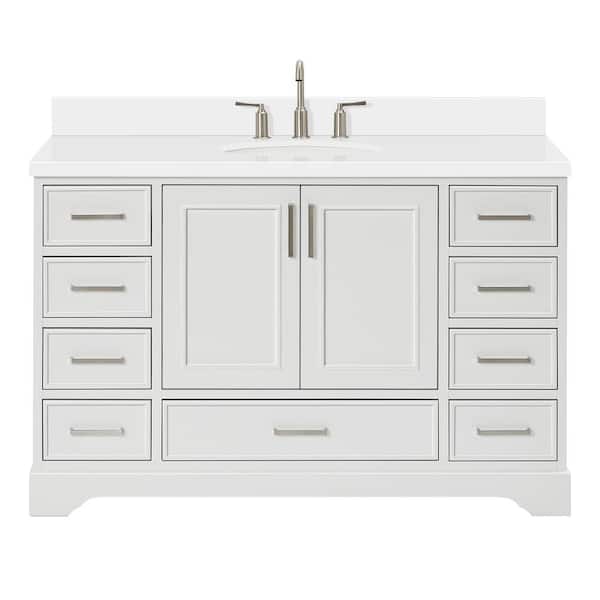 Stafford 54 in. Single Sink Freestanding Bathroom Vanity in White with Pure White Quartz Top