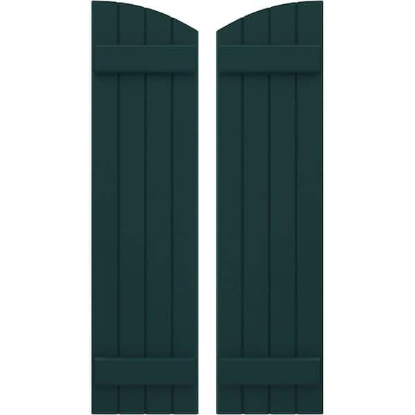 Ekena Millwork 14 in. W x 61 in. H Americraft Exterior Real Wood Joined Board and Batten Shutters with Elliptical Top in Thermal Green