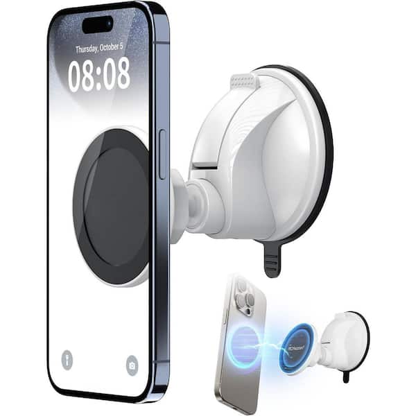 phyfalip Magnetic Shower Mirror Phone Holder with Rotating Stand in White