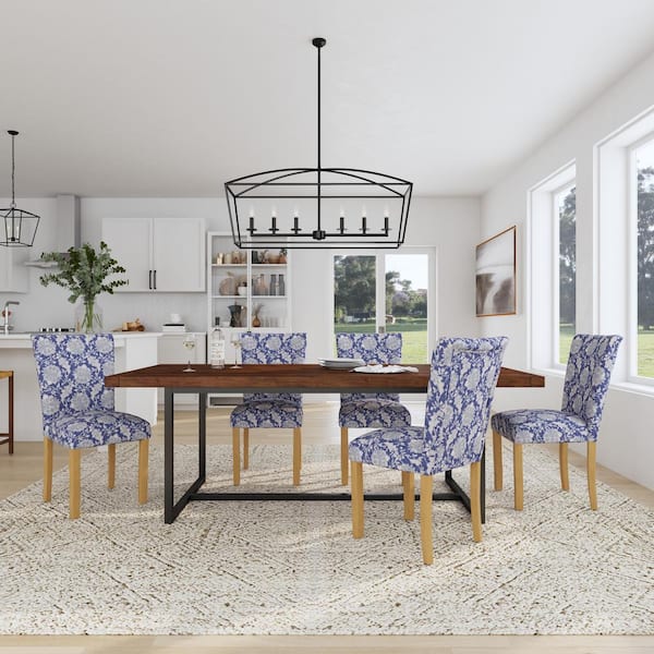 Classic Parsons Blue Floral Print Upholstered Dining Chair (Set of 2)