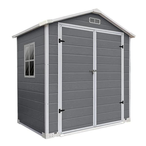 Tout 6 ft. W x 4 ft. D Grey Resin Plastic Garden Outdoor Storage Shed with Floor, Windows, Air Vents (22 sq. ft.)