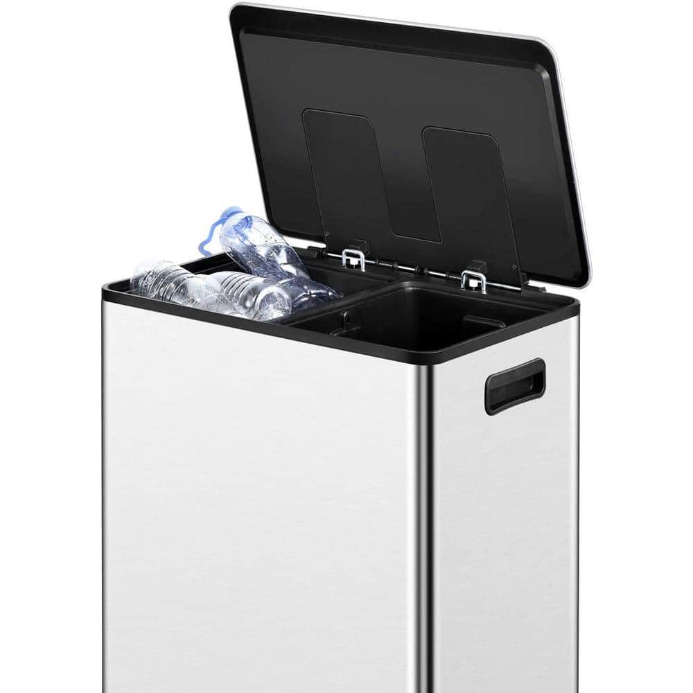 Stainless Steel Dual Compartment Step Trash Can with Soft Close Lid