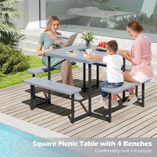 Costway 1-Piece Plastic Outdoor Dining Set Picnic Table Bench Set