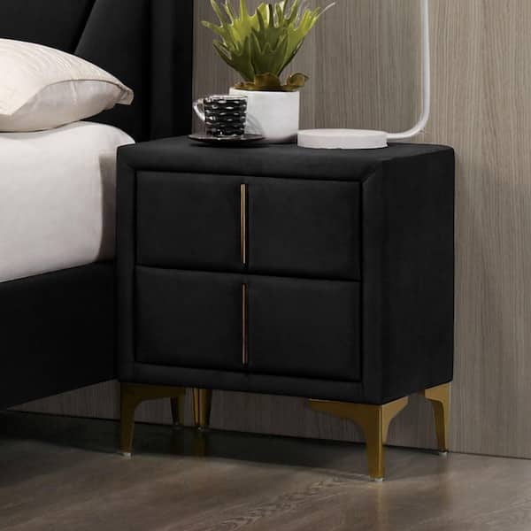 Furniture of America Cedarbrook 2-Drawer Black Art Deco Upholstered Nightstand (22.25 in. H x 20.25 in. W x 14.38 in. D) with Care Kit