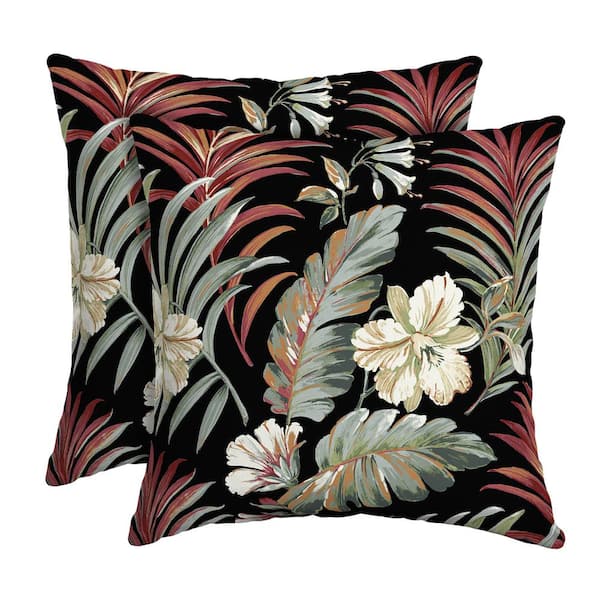 ARDEN 16 in. x 16 in. Simone Black Tropical Outdoor Square Pillow (2-Pack)