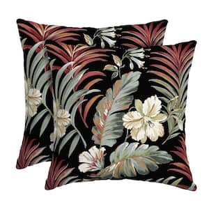 16 in. x 16 in. Simone Black Tropical Outdoor Square Pillow (2-Pack)