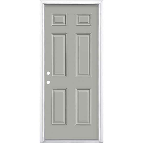 Masonite 32 in. x 80 in. 6-Panel Right-Hand Inswing Painted Steel Prehung Front Exterior Door with Brickmold
