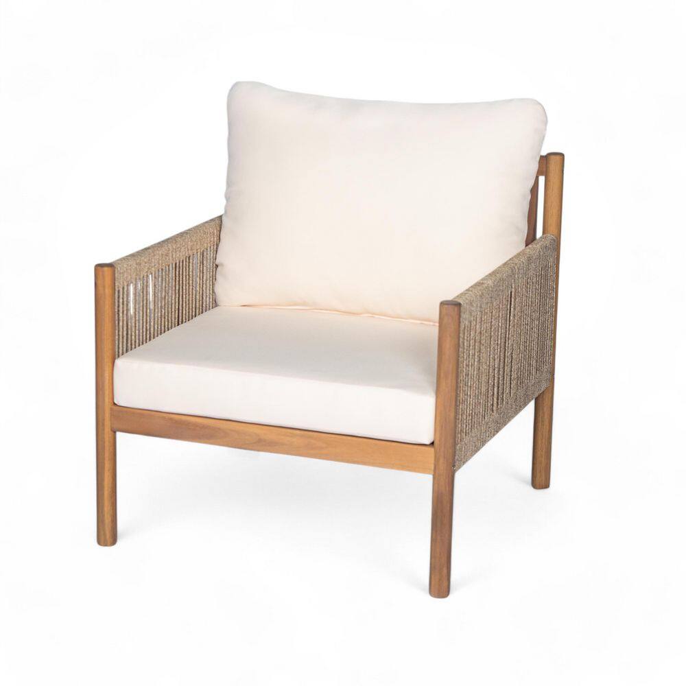 Extra Wide Outdoor Lounge Chair with Solid Wood Frame and Thick Cushions, Woven Arm Chair for Patio Garden Balcony, Teak price history on PriceWatchPro