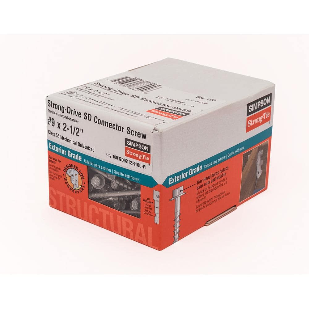 Simpson Strong-Tie #9 x 1-1/2 in. 1/4-Hex Drive, Strong-Drive SD Connector  Screw (100-Pack) SD9112R100 - The Home Depot