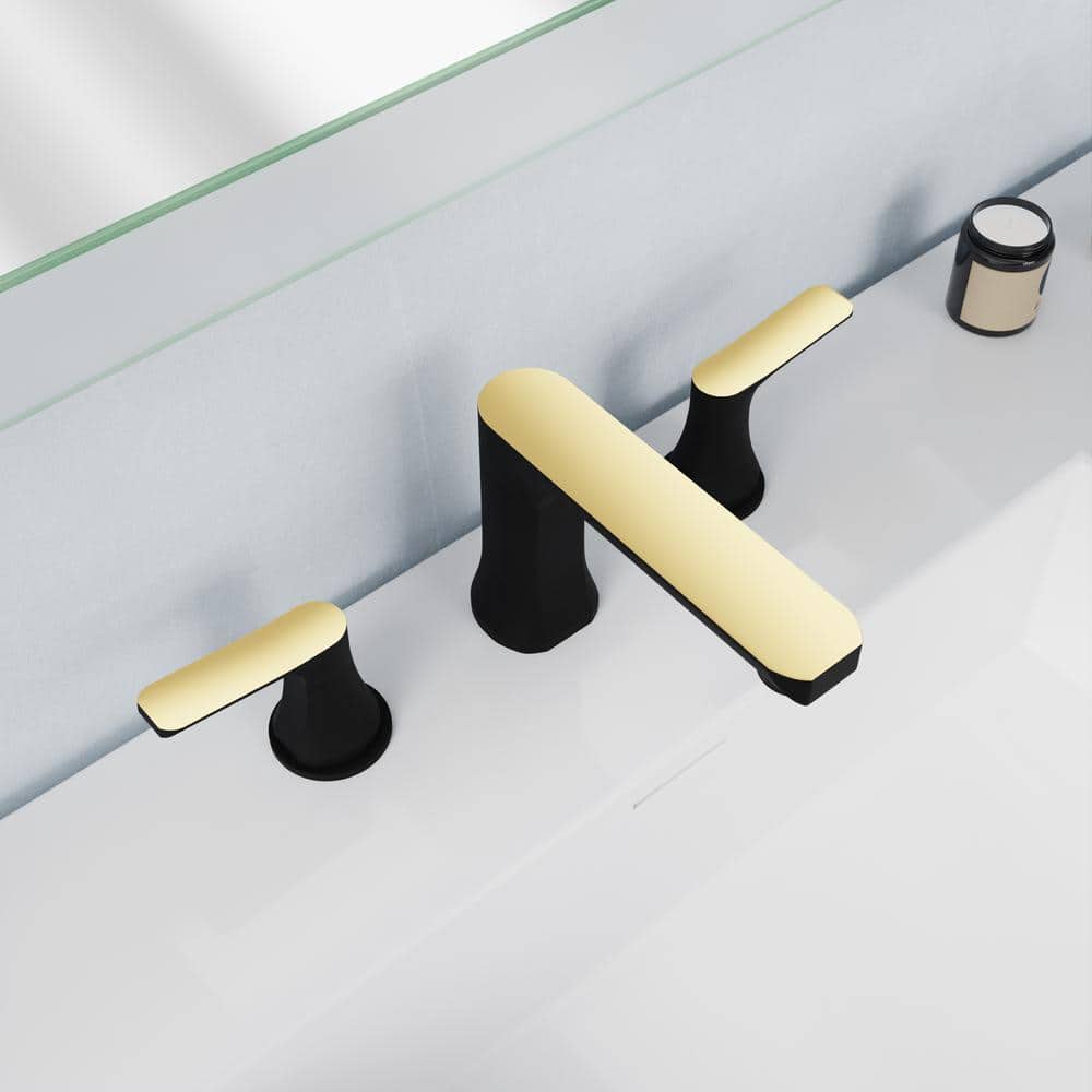 Matte Black and Brushed Gold 2-Handle Widespread Bathroom Faucet