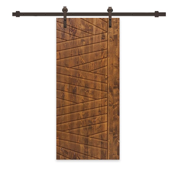 CALHOME 36 in. x 80 in. Walnut Stained Pine Wood Modern Interior Sliding Barn Door with Hardware Kit