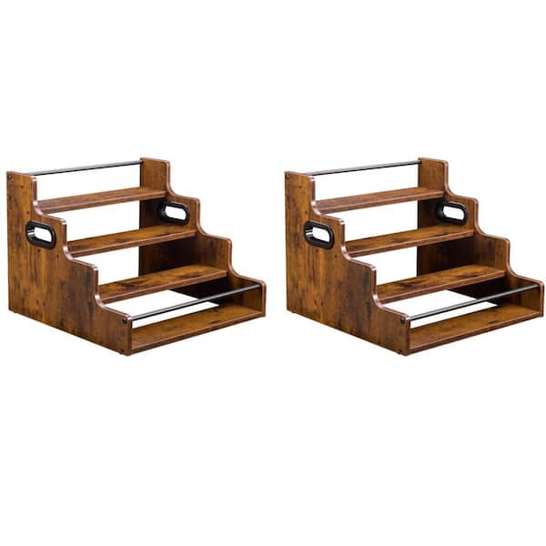 2-Pack 4-Tier 12.4 in. H x 16 in. W 16-Bottle Brown Wooden Bar Shelves, Countertop Liquor Bottle Display Shelf