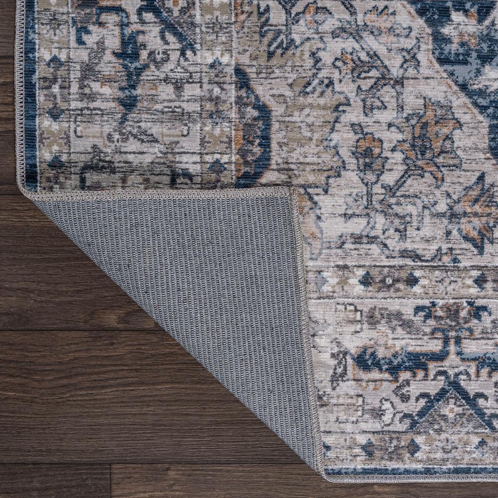 Didim Boho Navy and Light Gray 5x8 Washable Area Rug