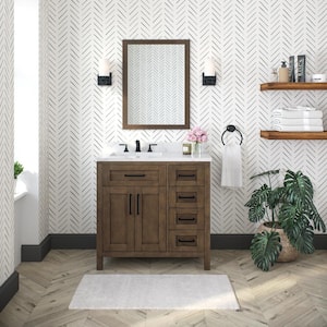 Tahoe 36 in. W x 21 in. D x 34 in. H Single Sink Bath Vanity in Almond Latte with White Engineered Marble Top