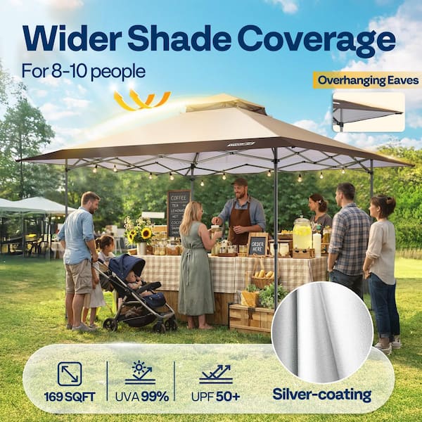 VIVOHOME 13 ft. x 13 ft. Double-Tiered Roof Portable Beige Pop Up