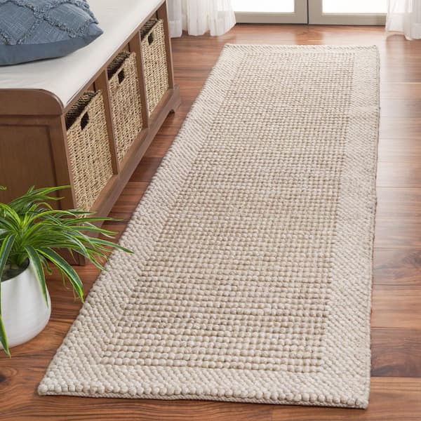Natura 2 ft. x 5 ft. Beige Solid Border Runner Rug