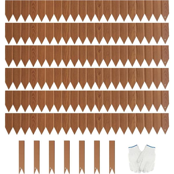 SenQWFa 20 ft. x 5.5 in. Brown Wooden Texture Metal Landscape Edging No-Dig with 7-Clips and Gloves, 6-Pack