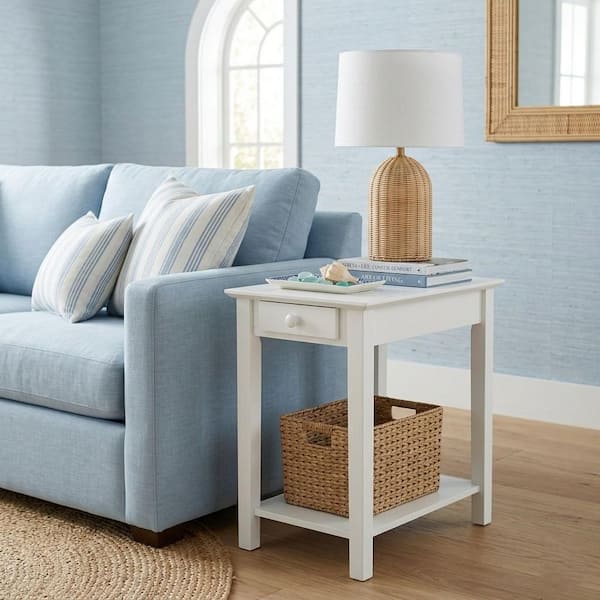 Narrow White Solid Wood End Table