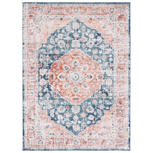 Madison Navy/Rust 9 ft. x 12 ft. Border Floral Medallion Persian Area Rug