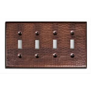 Pure Copper Hand Hammered Quad Toggle Wall Plate