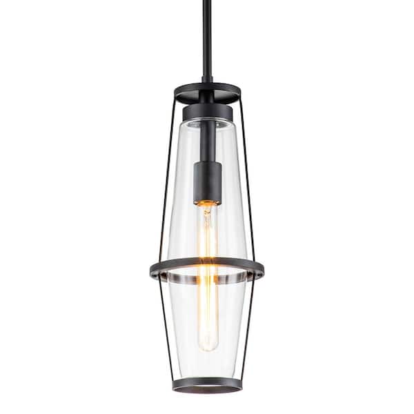 Laplusbelle 1-Light Black Indoor Outdoor Pendant Light with Clear Glass Shade