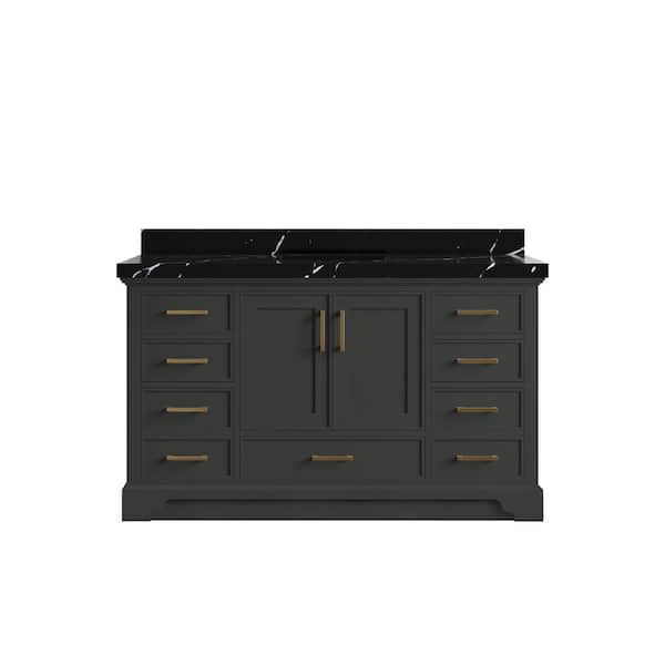 Willow Collections Charlotte 60 in. Single Sink Freestanding Black Top Bath Vanity with Calacatta Black Qt. Top Unassembled