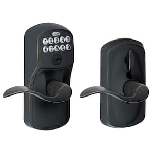 Plymouth Aged Bronze Electronic Keypad Door Lock with Accent Handle and Flex Lock