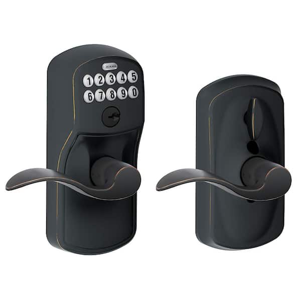 Schlage Plymouth Aged Bronze Electronic Keypad Door Lock with Accent Handle and Flex Lock