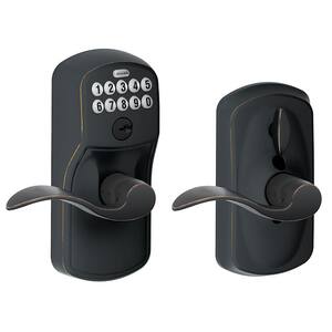 Plymouth Aged Bronze Electronic Door Lock with Accent Door Lever Featuring Flex Lock