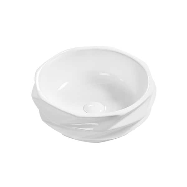15.75 in. White Round Ceramic Vessel Sink with Drain