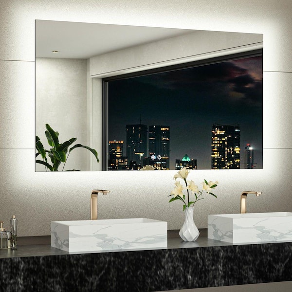60 in. W x 36 in. H Rectangular Frameless LED Light 3-Color Dimmable Anti-Fog Wall Bathroom Vanity Mirror with Backlit
