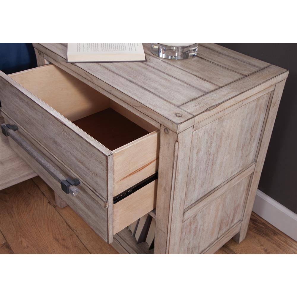 Rustic Beige 1-Drawer Nightstand in Solid Wood