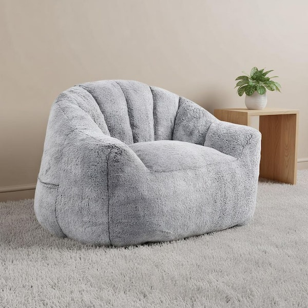 41.4 in. W Light Gray Faux Fur Medium Bean Bag for Living Room, Bedroom