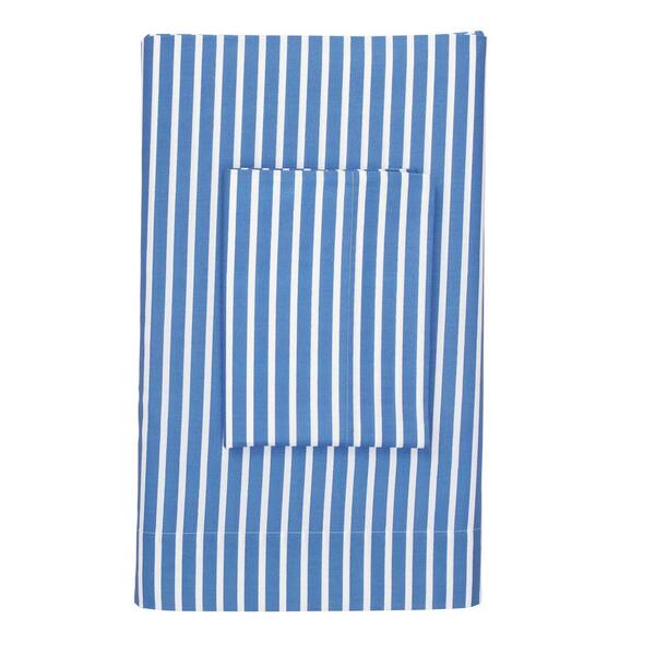 Cstudio Home by The Company Store Aiden Stripe Pacific Blue 200-Thread Count Cotton Percale Twin Fitted Sheet