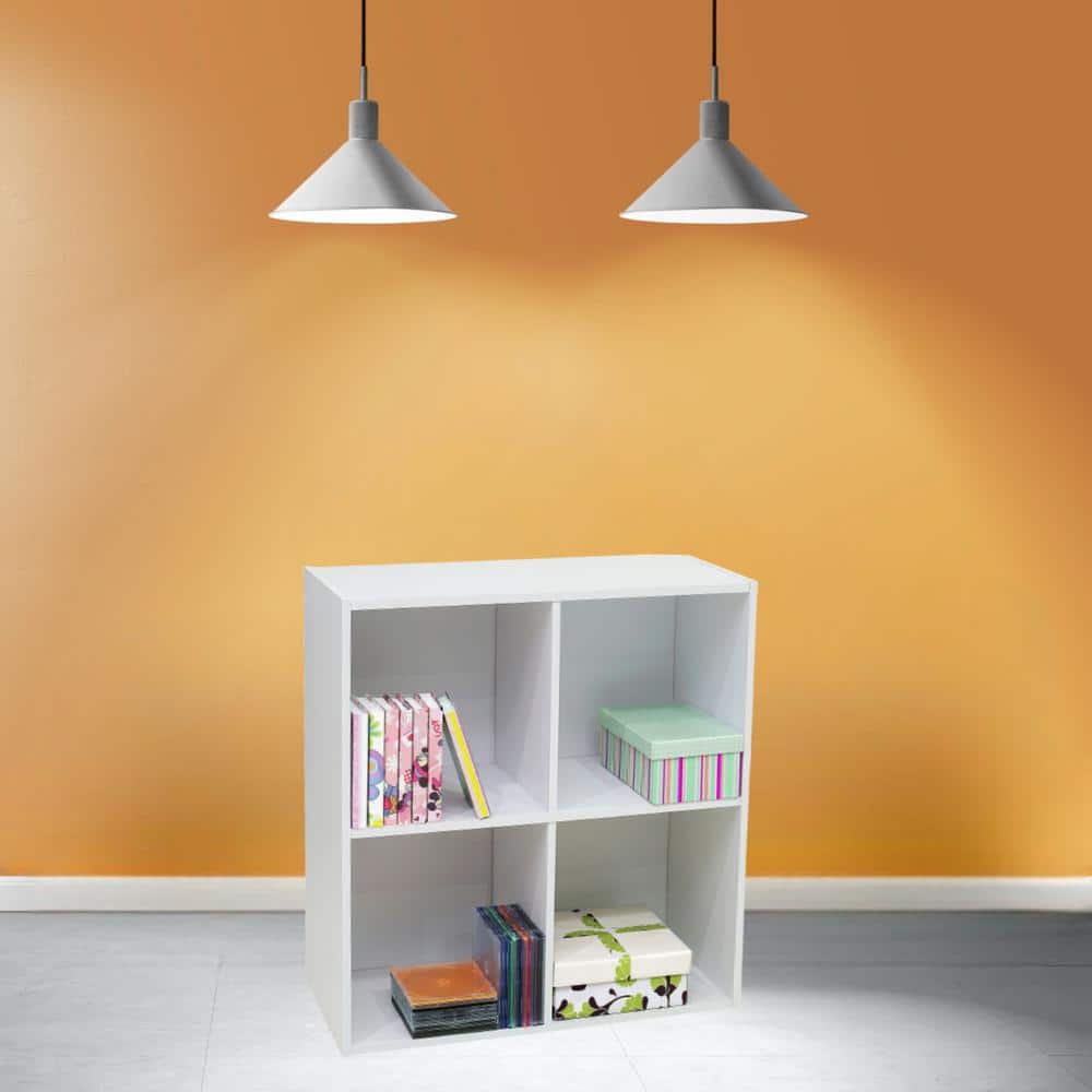 Bright White Wooden 4-Cube Stackable Bookcase for Kids