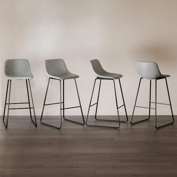 LUE BONA Alexander 30 in. Gray Faux Leather Bar Stool Low Back Metal Frame Counter Height Bar Stool (Set of 6)