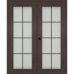 Vona 64"x 80" Right Hand Active 8-Lite Frosted Glass Veralinga Oak Wood Composite Double Prehung French Door
