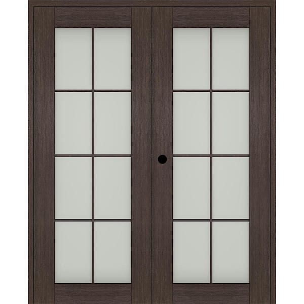 Belldinni Vona 60"x 96" Right Hand Active 8-Lite Frosted Glass Veralinga Oak Wood Composite Double Prehung French Door