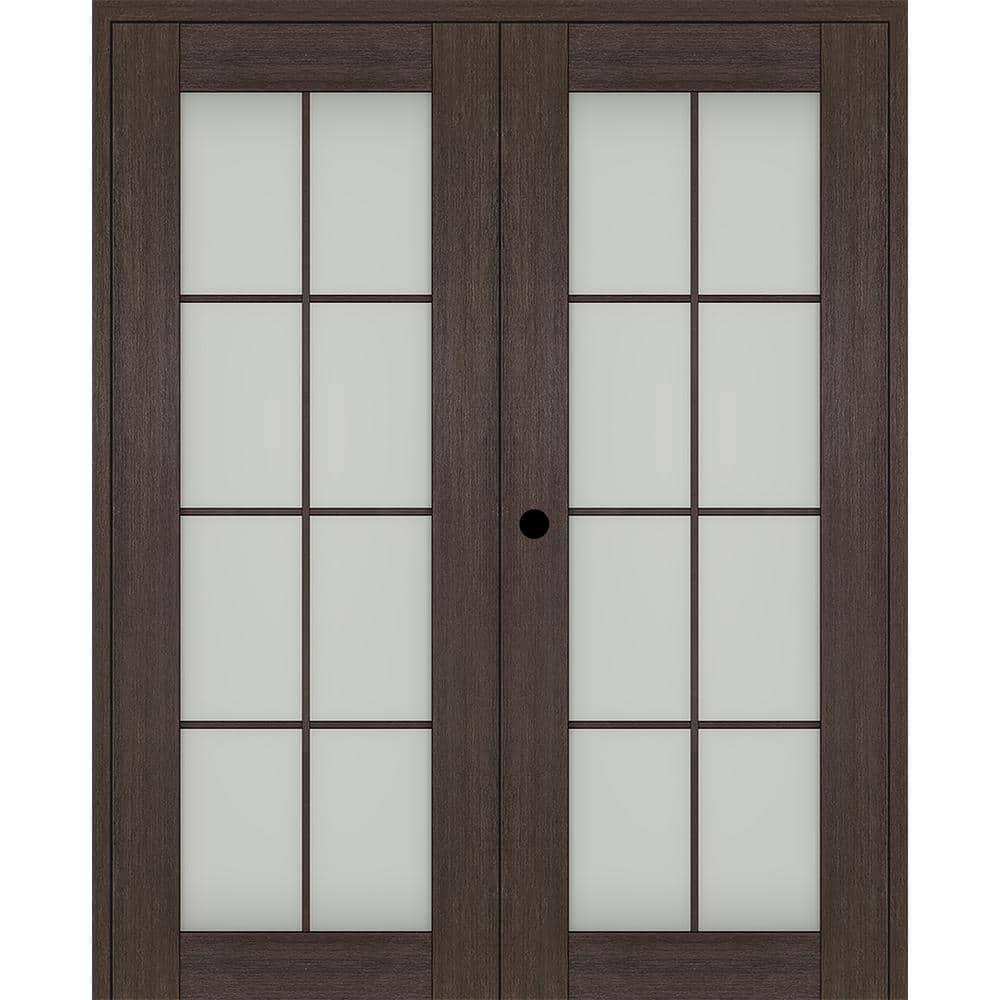 "Vona 64""x 96"" Right Hand Active 8-Lite Frosted Glass Veralinga Oak Wood Composite Double Prehung French Door" price history on PriceWatchPro