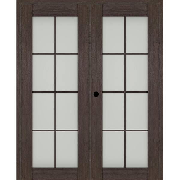 Belldinni Vona 56"x 96" Right Hand Active 8-Lite Frosted Glass Veralinga Oak Wood Composite Double Prehung French Door