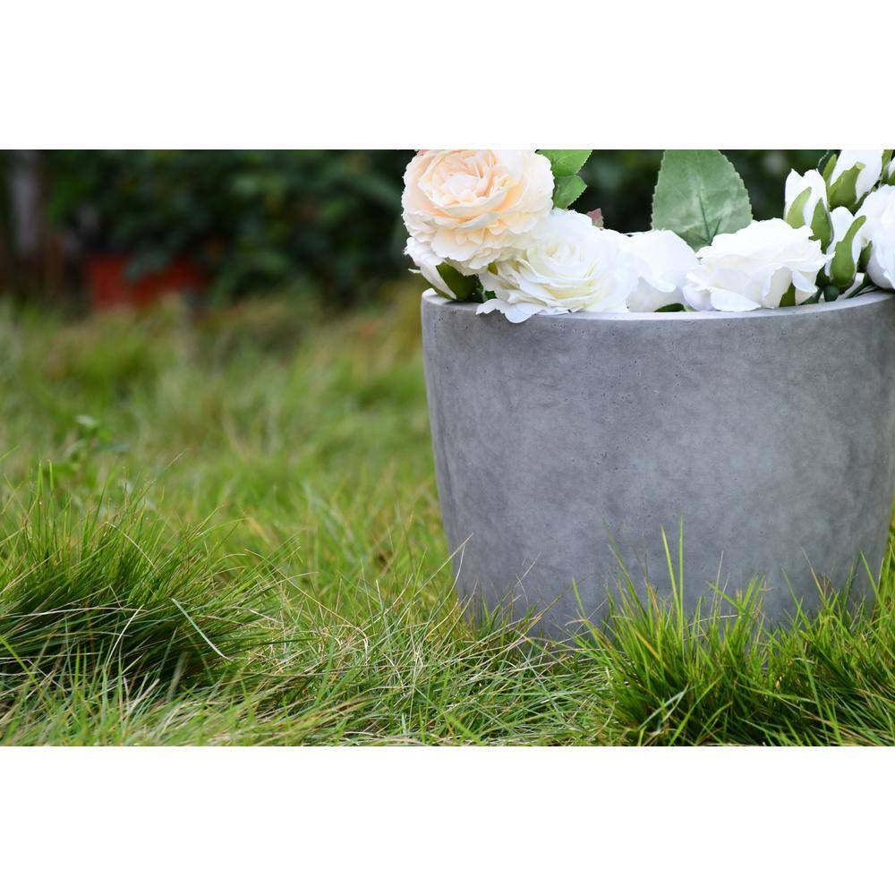 16.93" Natural Concrete Round Lightweight Outdoor Planter