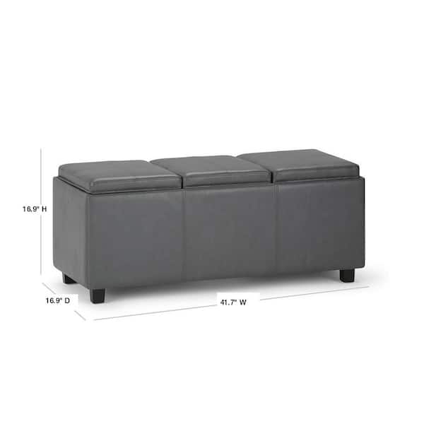 Max Lincoln 42 Inch Wide Contemporary, Rectangular Leather Storage Ottoman