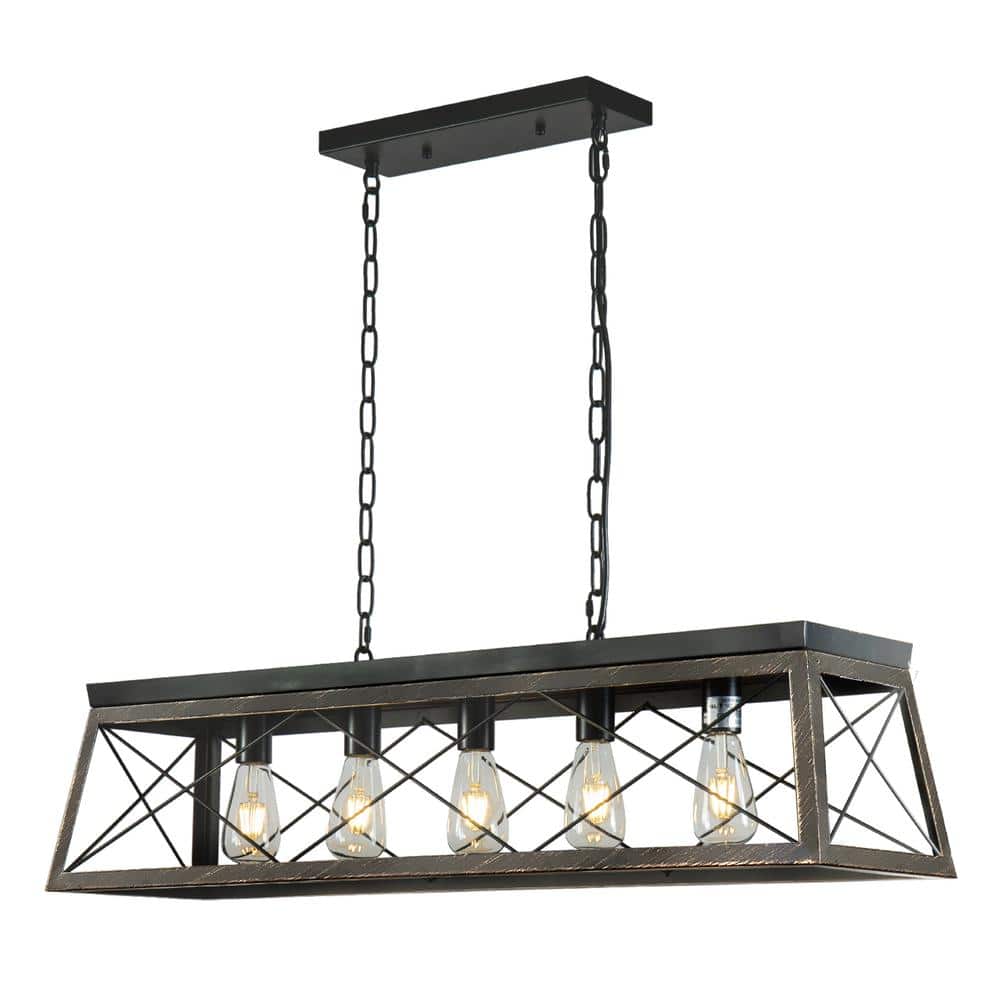 Antique Brass and Black 5-Light Farmhouse Cage Chandelier