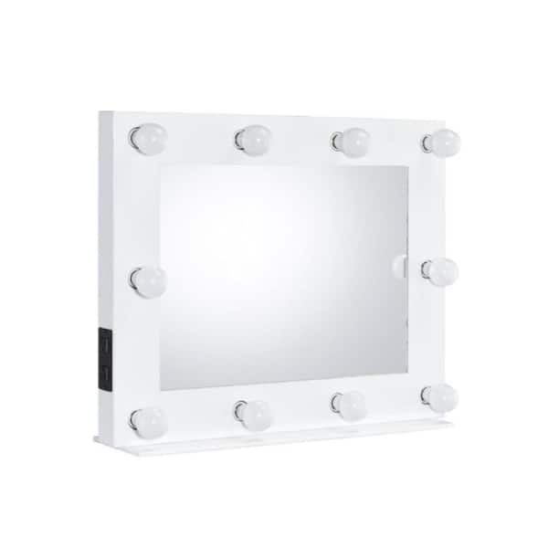 Benjara 32 in. W x 26 in. H Wooden Frame White Wall Mirror