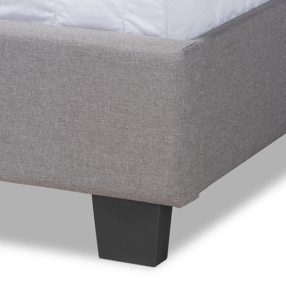 Grey Tufted Upholstered Queen Bed with Nailhead Trim