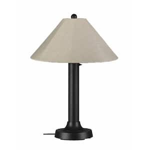 Catalina 34 in. Outdoor Black Table Lamp with Antique Beige Linen Shade