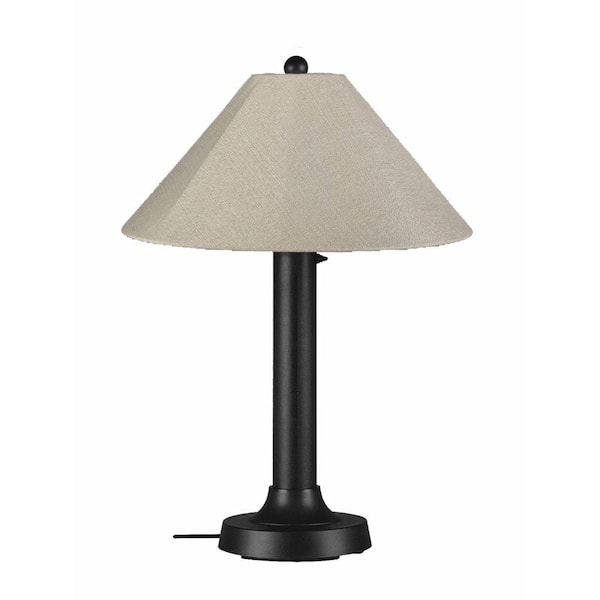Patio Living Concepts Catalina 34 in. Outdoor Black Table Lamp with Antique Beige Linen Shade