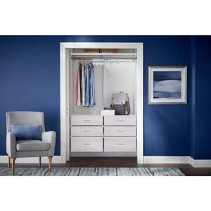 Genevieve 4 ft. White Adjustable Closet Organizer with Long Hanging Rod and 6 Drawers