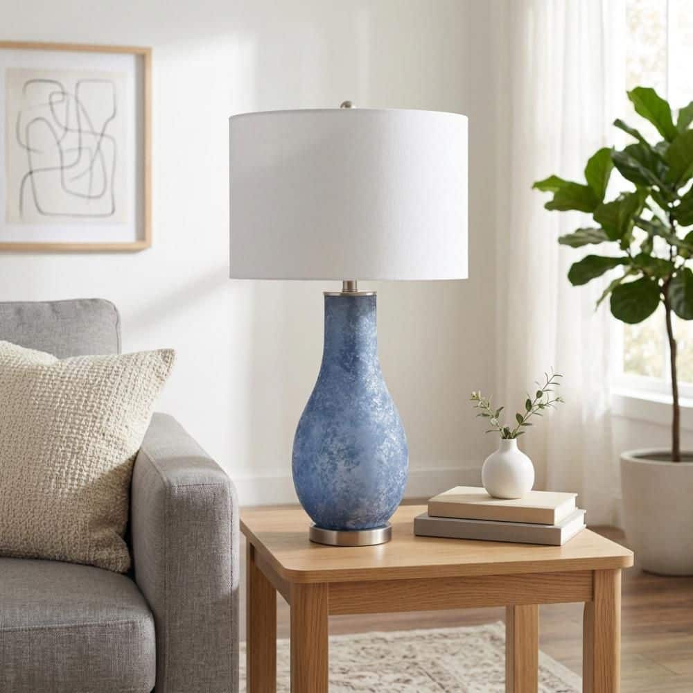 29 in. Blue Frosted Glass Teardrop Table Lamp with Metal Base price history on PriceWatchPro