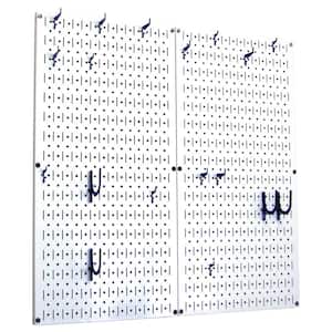 Kitchen Pegboard 32 in. x 32 in. Metal Peg Board Pantry Organizer Kitchen Pot Rack White Pegboard and Blue Peg Hooks